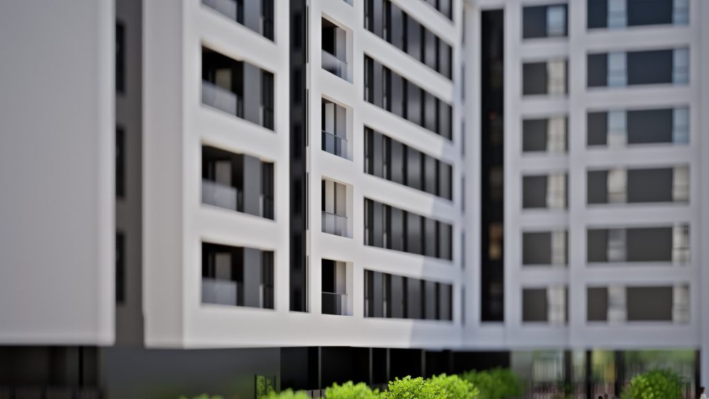 Detalle de la fachada ventilada de Residencial Vega