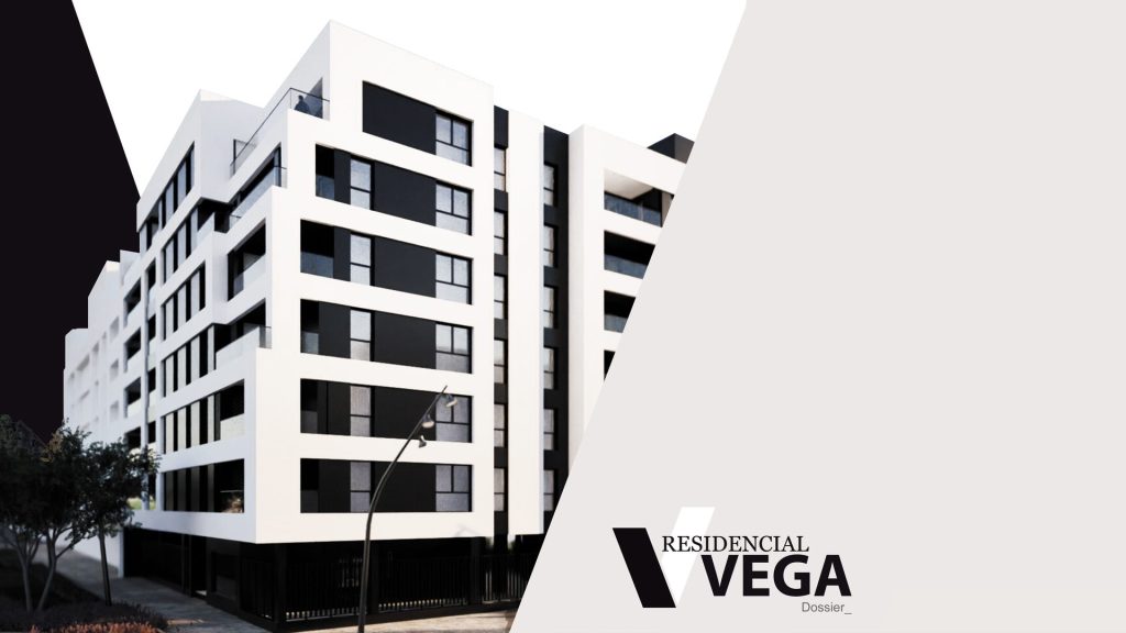 Portada del dossier de Residencial Vega con render de la fachada desde la esquina de Gustavo Adolfo Bécquer